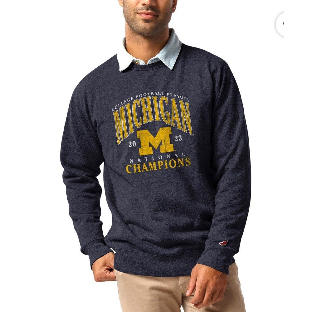 Michigan Wolverines 2023 National Champions Sweatshirt Mens XL Heather Navy NWT